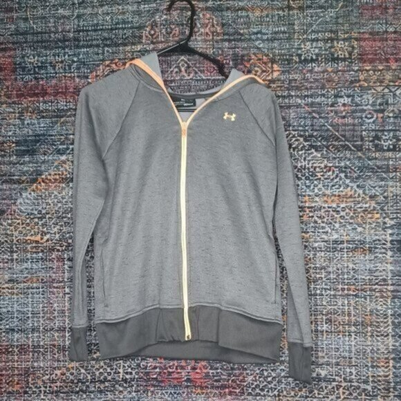 Under Armour women gray orange Fleece® LOOSE turtleneck ColdGear hoodie jacket S - Picture 1 of 5
